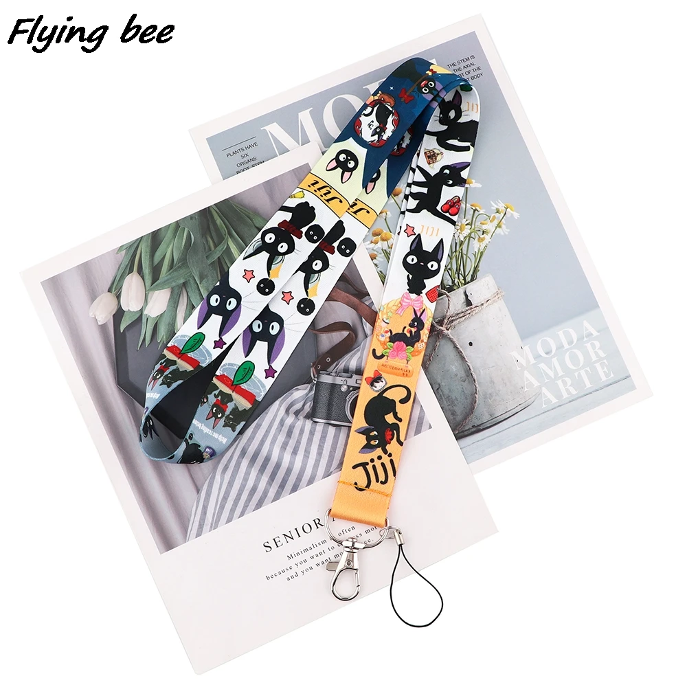 Flyingbee Аниме Черна Котка Творчески Ремък ID Значка Въжета Въже За Мобилен Телефон Ключ Ремък Шийни Колани Аксесоари За Бебето X1828