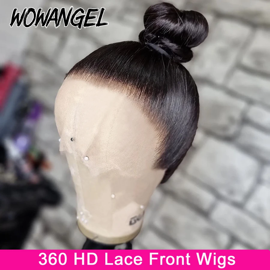 Wow Angel 250% 360 Напълно завързана перука от човешки косъм, прави перуки, изработени от естествени HD-дантела, предварително выщипанные бразилски коса за жени