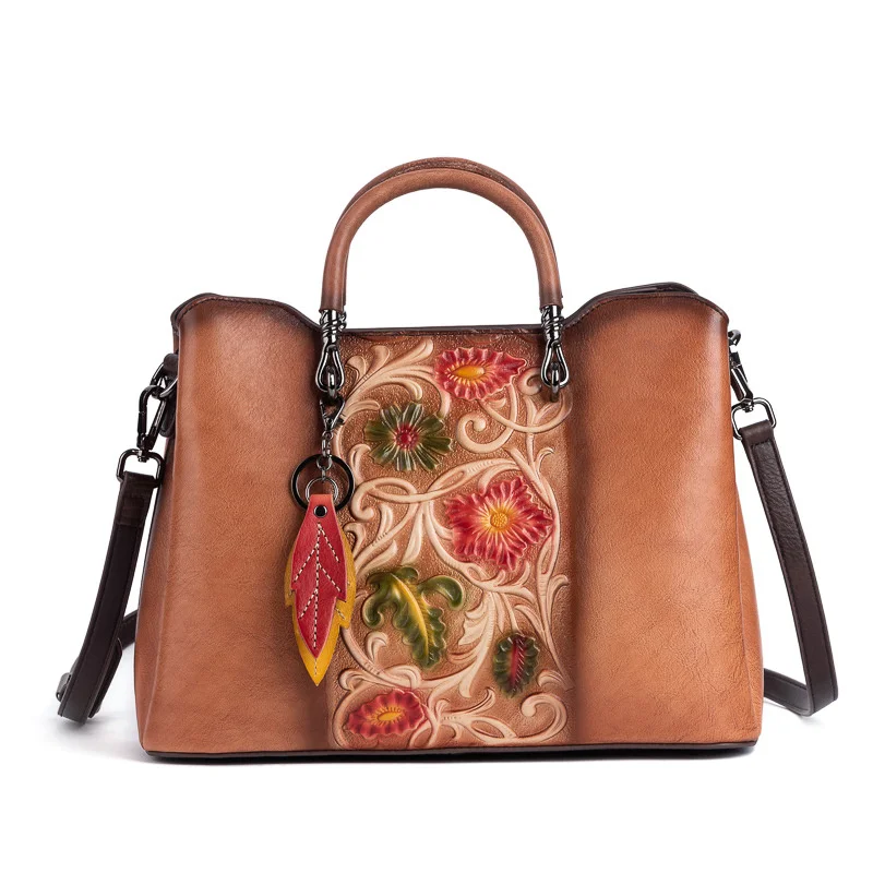 Дамска чанта-месинджър от естествена кожа през рамо с горната дръжка, на първия слой, телешка кожа, ретро-bag-въздушна възглавница, дамски чанти през рамо