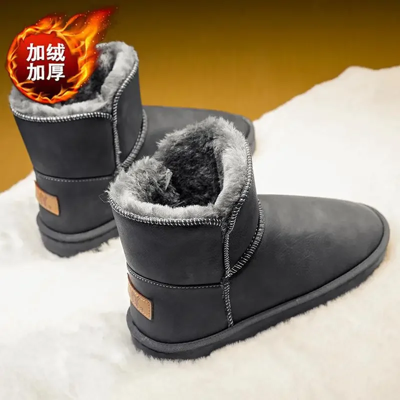 Зимните памук ботуши за момчета, високи улични ежедневни флисовые и дебели зимни обувки, мъжки утепленная обувки с памучна подплата
