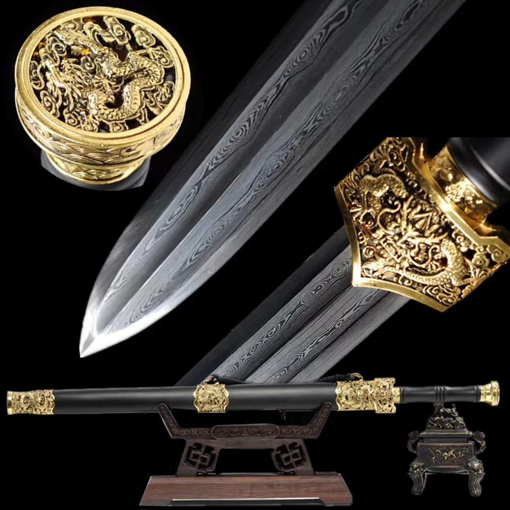 Китайски меч Кунг-фу Хан Джиан ръчно изработени, Изградена от дамасской стомана, Остър нож, Full Tang