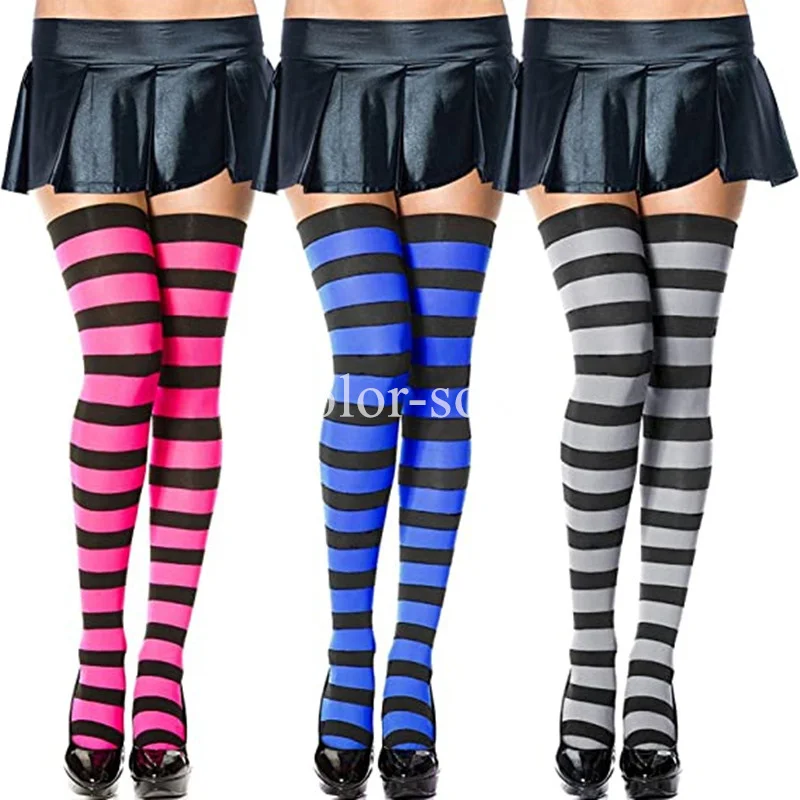 Компресия чорапи в цветна ивица, чорапогащи над коляното, дамски дълги чорапи, гамаши от памук Kawaii, чорапи