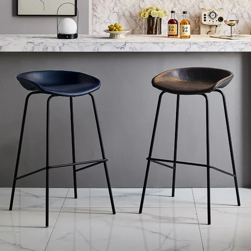 Модерен бар стол за интериора в скандинавски стил, Високо кожен стол за прием на гости, ретро стол, Пластмасови мебели за всекидневна, Столове за бар Silla