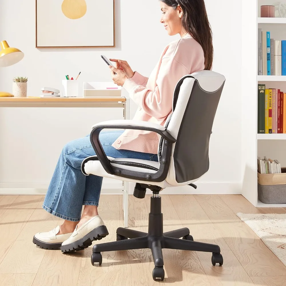 Офис стол, тапицирана офис стол с подлакътници, регулируеми по височина / наклон, завъртане на 360 градуса, тапицирана седалка и облегалка,