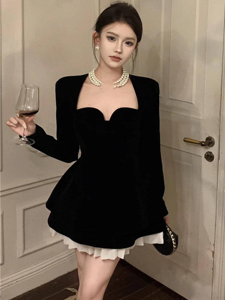 Пролет Лято Дамски секси Елегантни мини-черни рокли за абитуриентски бал, една част дрехи, новост