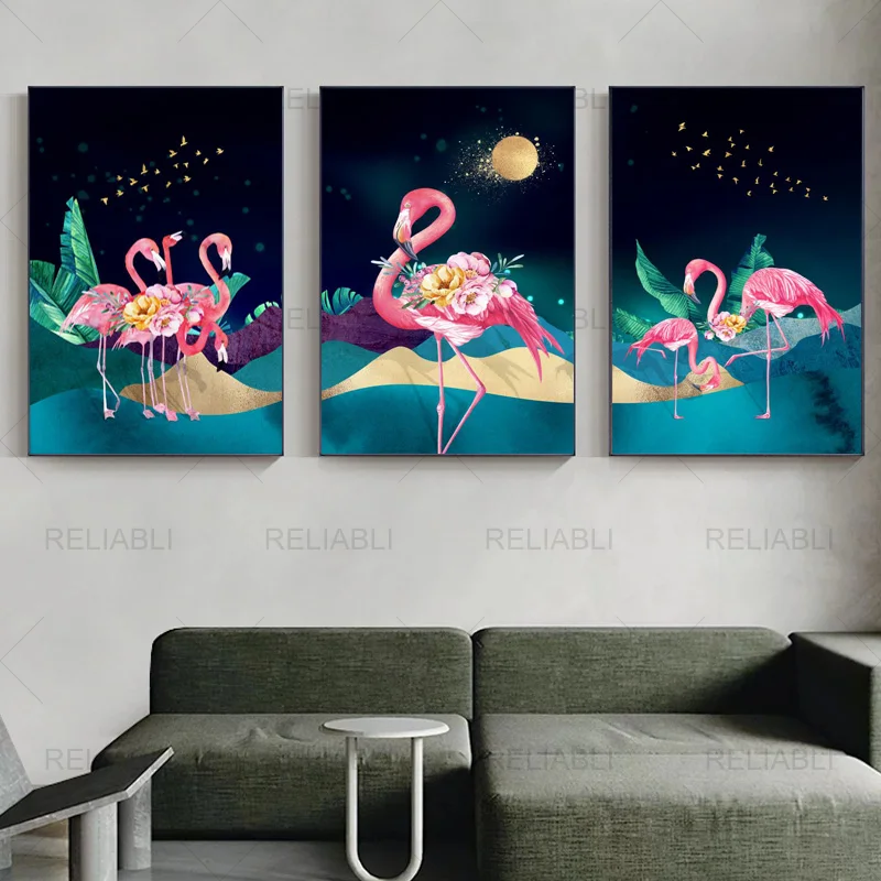 Скандинавски Звездно-розово Фламинго, плакати с цветове и щампи на животни, стенни живопис върху платно, стенни картина за вашия интериор дневна