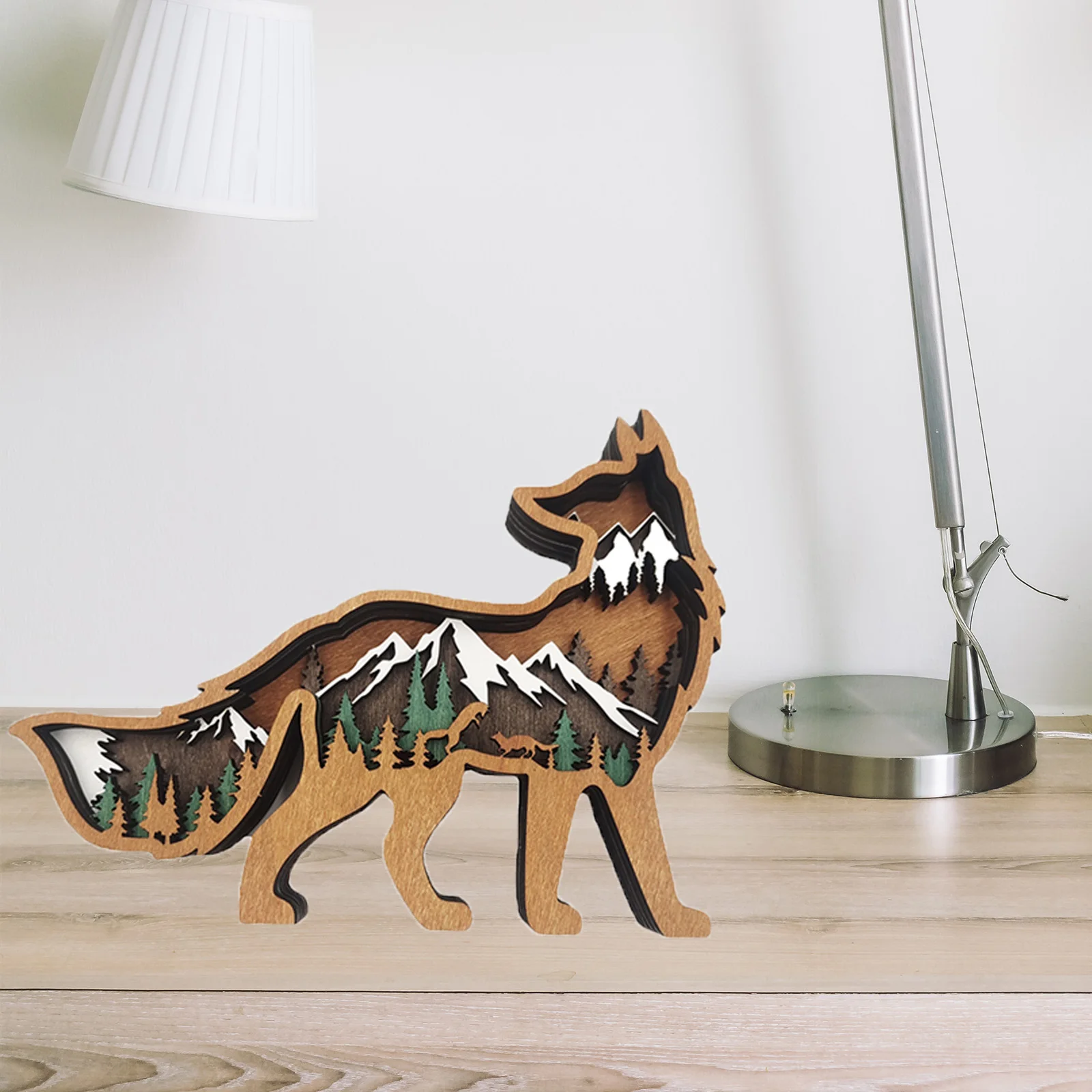 Творчески дървени миниатюри с участието на лисици, статуетки на животни с led резбовани изделия от дърво Лисици, Коледни подаръци за дома